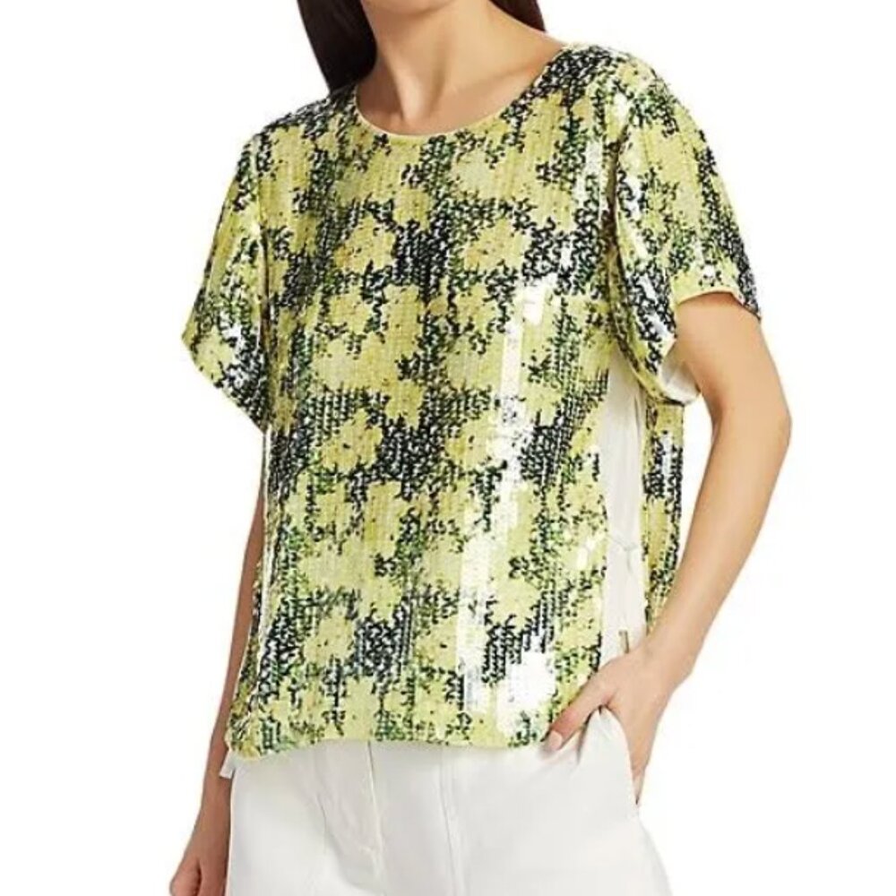 3.1 Phillip Lim Yellow and Green Sequin Silk Blouse Size Large